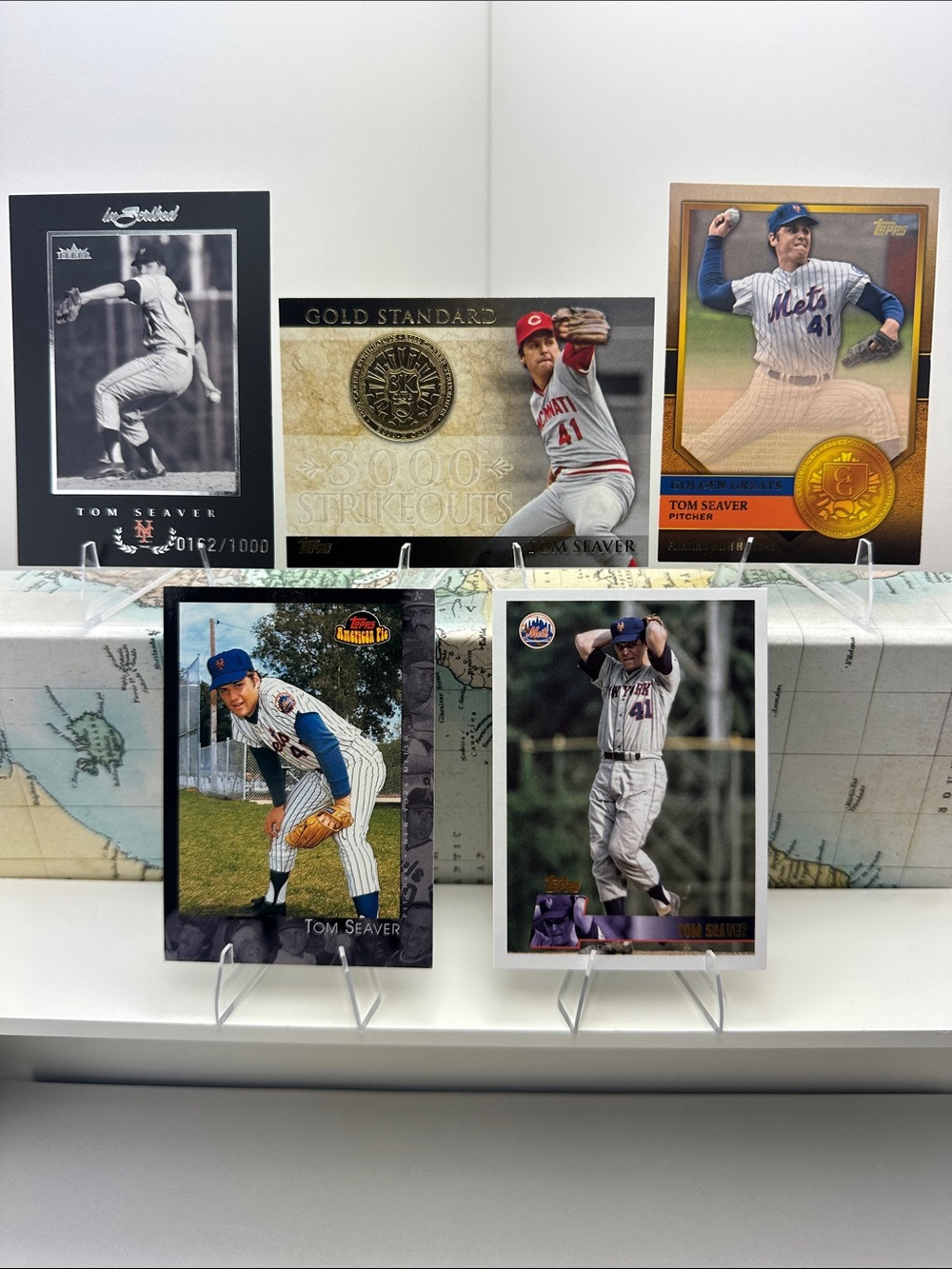Tom Seaver lot of 5 with a /1000 inscribed card (Mets, Reds)